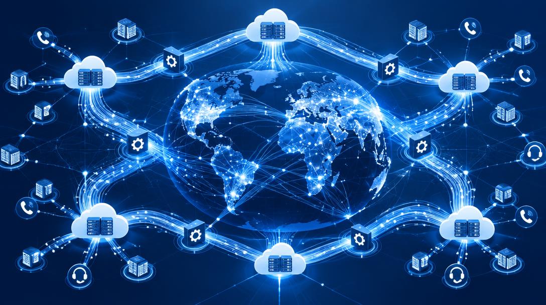 Global cloud communications network visualization with connected data streams